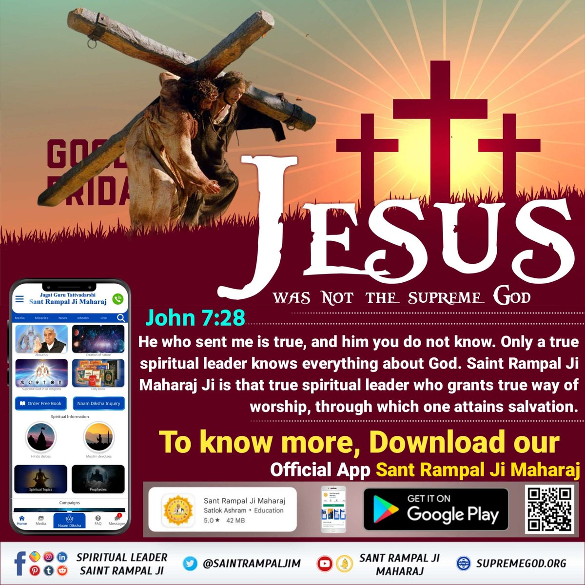 avantika_yadav1's tweet photo. #TrueStoryOfJesus
Jesus was the son of god
Supreme God neither takes birth from a mother nor does he die. He is eternal. But Jesus took birth and died at the cross. Jesus is not the Lord.
#KabirIsGod https://t.co/E3VHZRvprp