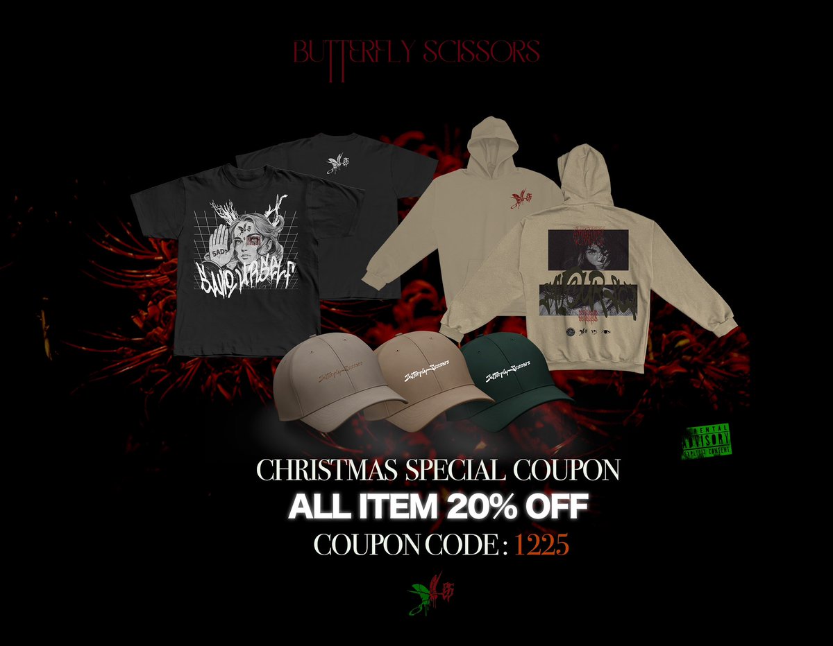 🎄ＡＬＬ　ＩＴＥＭ　２０％　ＯＦＦ🎄
　　　Xmas Special Coupon

　　　　　　Code : 1225

butterfly-scissors.stores.jp