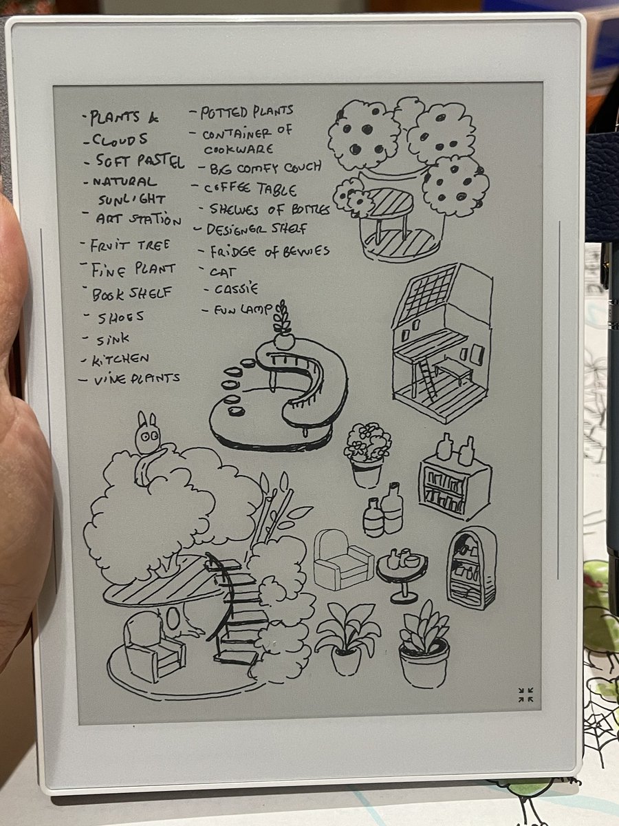 MadamMiimsy's tweet photo. #supernote is such an amazing tool for brainstorming and sketching ideas 🎉 because of its simplicity, I don’t get bogged down by so many tools and features @rattasupernote #eink #blender #a6x2nomad #doodles #digitalart #treehouse #cozynook #3dart #illustration https://t.co/yfTlojoXMC
