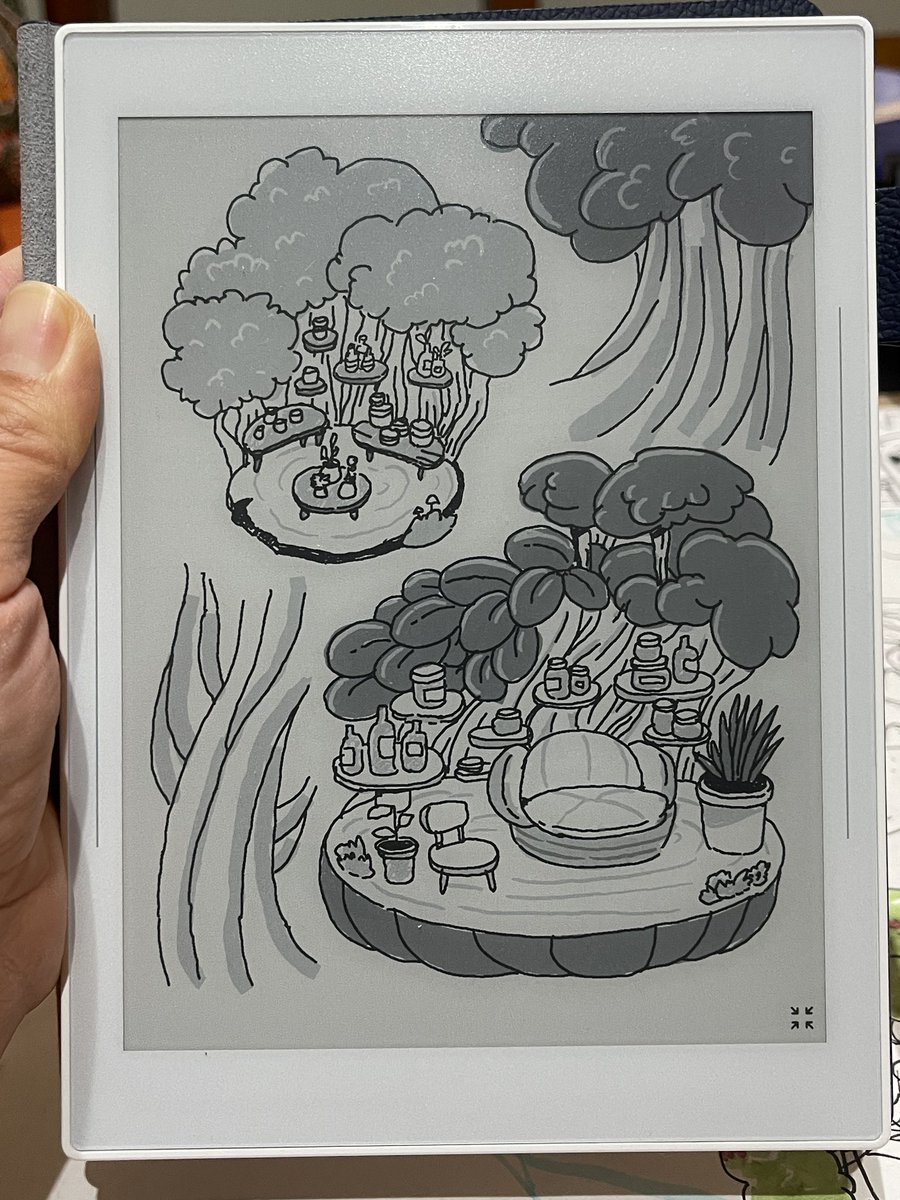 MadamMiimsy's tweet photo. #supernote is such an amazing tool for brainstorming and sketching ideas 🎉 because of its simplicity, I don’t get bogged down by so many tools and features @rattasupernote #eink #blender #a6x2nomad #doodles #digitalart #treehouse #cozynook #3dart #illustration https://t.co/yfTlojoXMC
