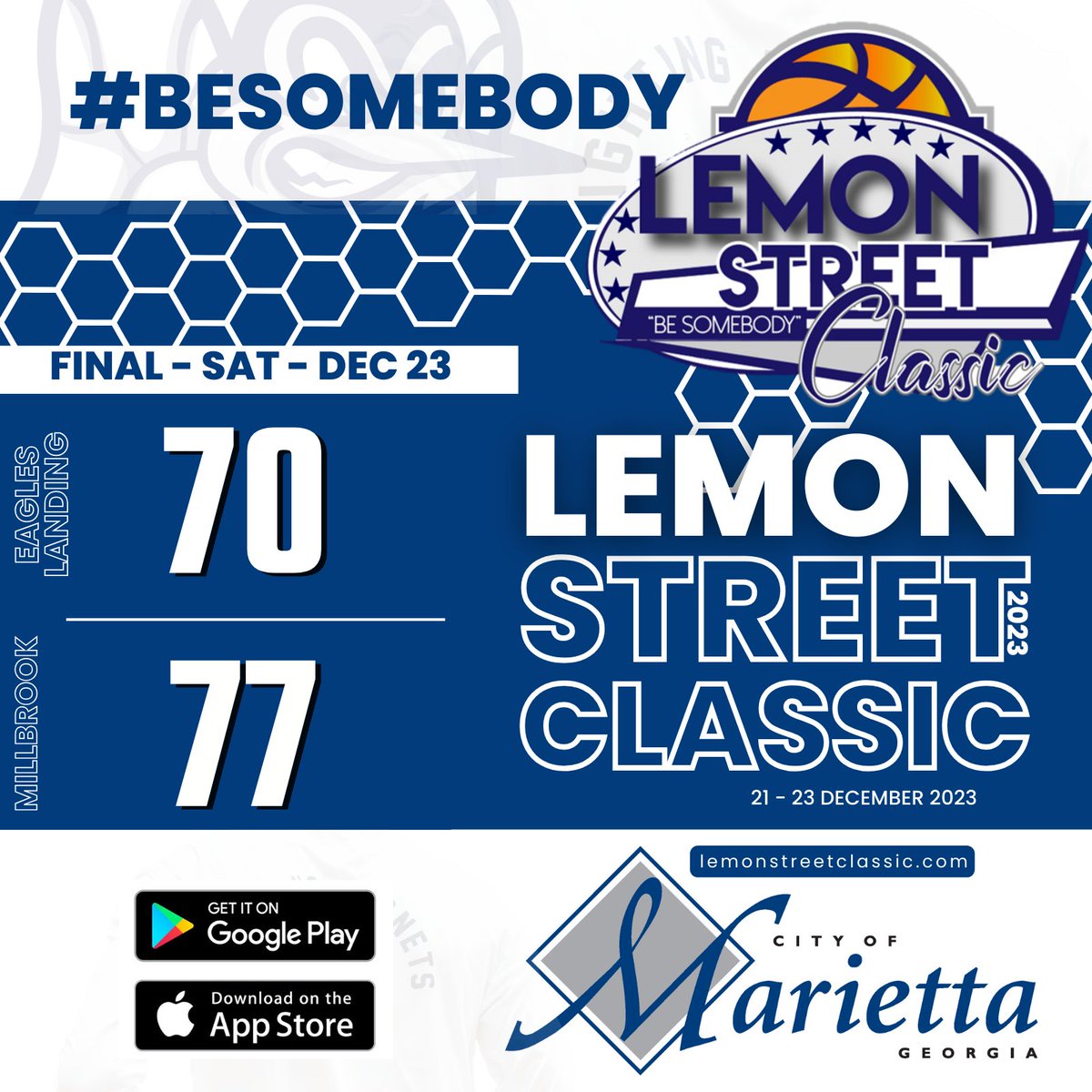 LemonStClassic's tweet photo. Day 3
8:00p
Eagles Landing 🆚 Milbrook 🏆
@cityofmarietta @TravelCobb @cobbsports

Congratulations to Millbrook HS as they win the #SAWhiteOilBracket at the 4th Annual #LSC23

#BeSomebody https://t.co/X7jSyV3zQT