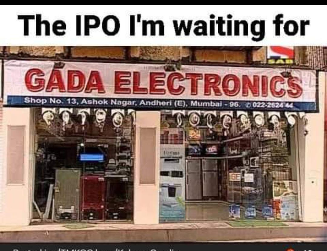 On the lighter Side

#Ipo #ipoallotment #StockMarketindia #markets #ShareBazaar #stockmarkets #GadaElectronis #TMKOC #TarakMehtaKaOoltaChashma
@ipo_mantra