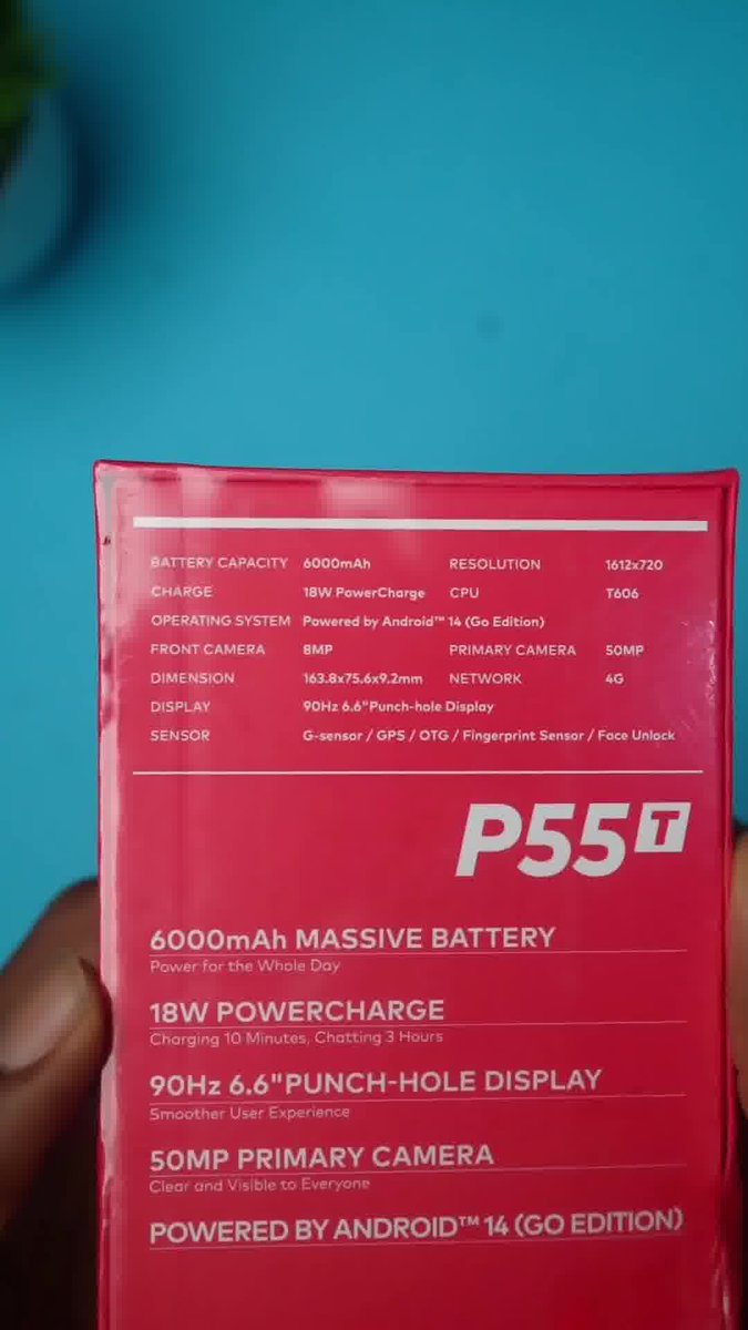 tmktechfamily's tweet photo. - 📱 **Itel P55T:**
- ⚡ 6000mAh battery
- 🚀 18W charging
- 📸 50MP
-⌛UNISOC 1606
- 🔄 90Hz 6.6" Punch-hole
- 🤖 Android™ 14 (Go Edition)
- 🔒Side M fingerprint
- 📏 163.8x75.6x9.2mm
-👛 Price: 102,000 NGN~$112~ ₹9,396.72
#ItelP55T
#Android14GO #P55T https://t.co/oRQcOWzLg0