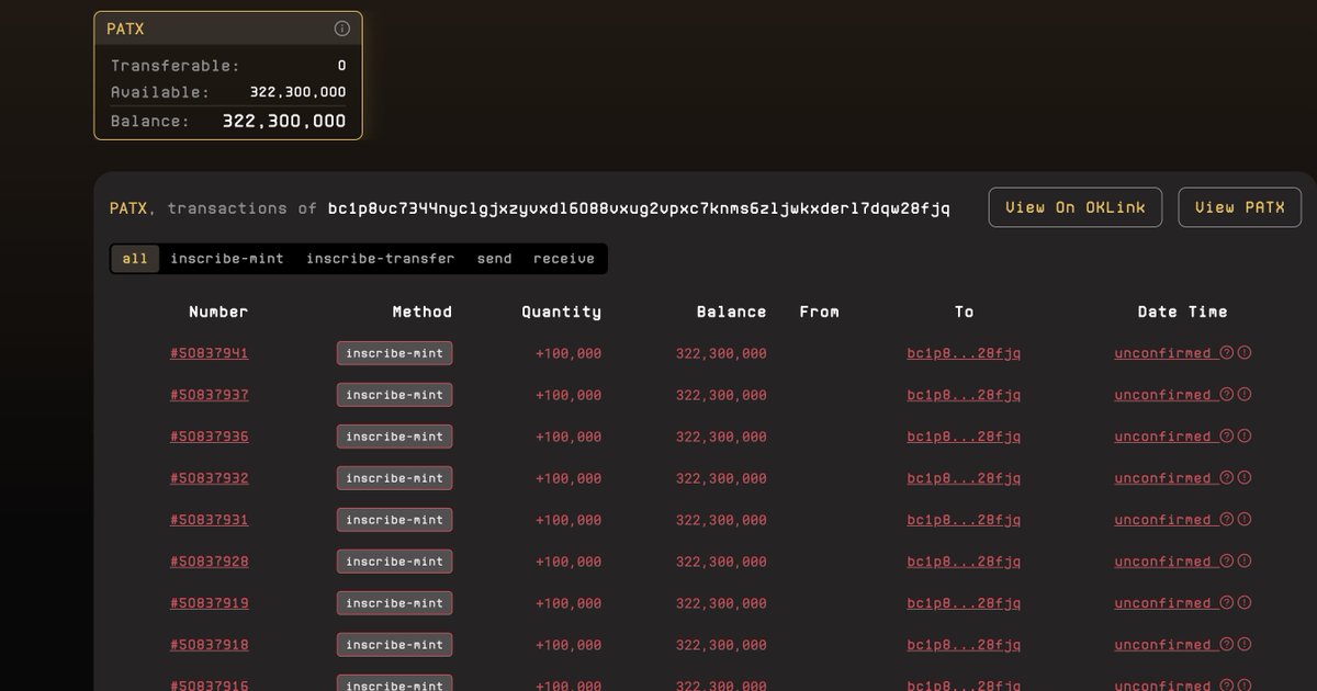 ranynft's tweet image. $PATX #PATX
项目分析：
- 该项目总共发行21,000张代币。
- 前10位持仓者占超过30%的份额。
- 根据Mint成本（GAS80-130）计算，市值在18万到21万之间。
-概念：暂时未找，前1位持仓者占比高达15%以上

筹码分析：
- 前10位持仓的钱包开始Mint的时间集中在24号早上9:30左右。
-