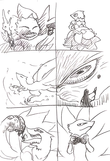 お題箱で描いた御方様と御守様。 お題がわかんなくなっちゃったけど御方様の左下は「苦手なもの」とかだったはず