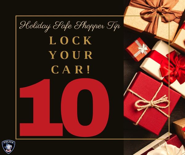 CityofAzle's tweet photo. Azle Police Dept's 12 Days of Safety Tips!
Scrambling to find the perfect gift for a loved one? Weβve all been there. Always put your purchases in the trunk of the car while youβre out shopping. ALWAYS LOCK YOUR CAR! #12DaysofSafetyTips #HolidaySafeShopperTips https://t.co/cBy8pNQS1c