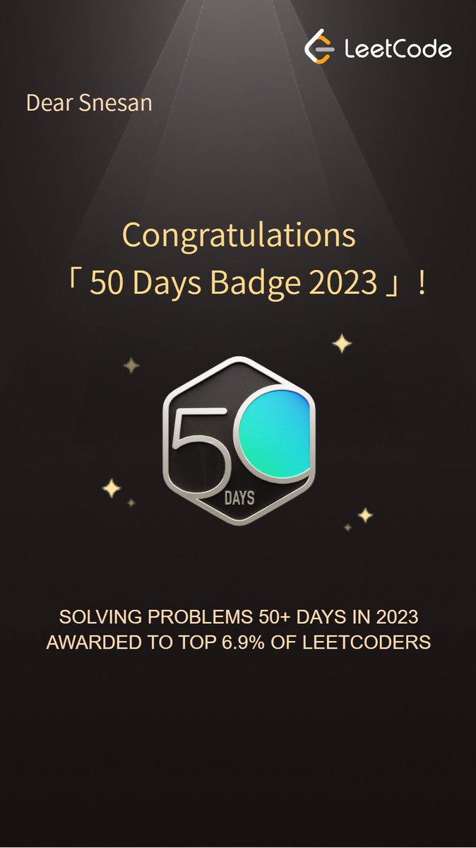itz_nesan's tweet image. I am glad to share that I have spend 50+ days with leetcode. After many phases of motivation and demotivation, I am happy that,  I am still raging head on with #DSA 
#leetcode 
#50DaysOfLeetcode