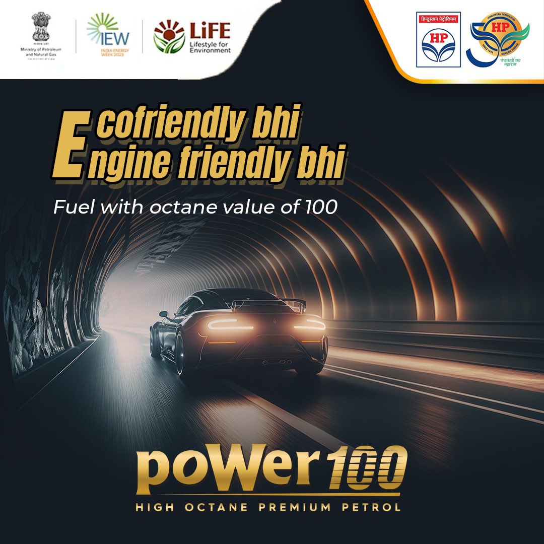 HPCL's tweet image. An ultra-premium fuel meant especially for supercars and bikes, poWer 100 has higher octane value that improves engine power. If you love smooth ride and faster acceleration, it is the best choice for you.
#PoWer100 #HigherOctane #SmoothRide #FasterAcceleration #HPCL