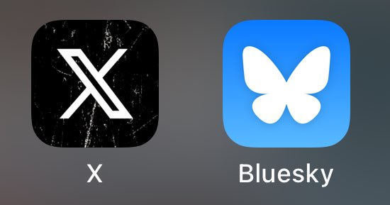 mjtw's tweet photo. blueskyアプリの新アイコンがXにもTwitterにも見えて面白い。宣戦布告かな https://t.co/932gKDzotp