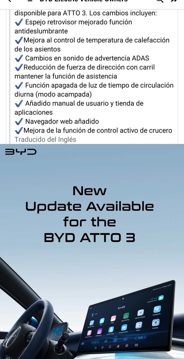 Germanc154's tweet photo. @drjkill @AlvSauras @BYDCompany Atto3 y Dolphin recibieron actualización hace menos de 1 mes y se puede descargar de los grupos de Telegram y actualizar x USB, el Di-Pilot mejoro bastante yo lo probé. Ahora tiene modo Cámping 🏕️ como tesla. https://t.co/f7sHHu3orO