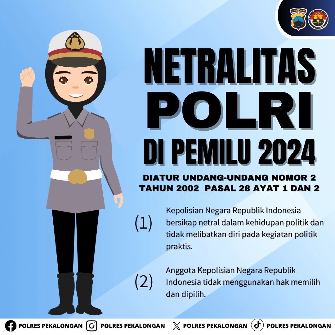 HumasDoro's tweet photo. Netralitas Polri di Pemilu 2024 adalah Harga Mati.

#polri #polrespekalongan #pemilu2024 #netralitaspolri https://t.co/pBw6E6rx56