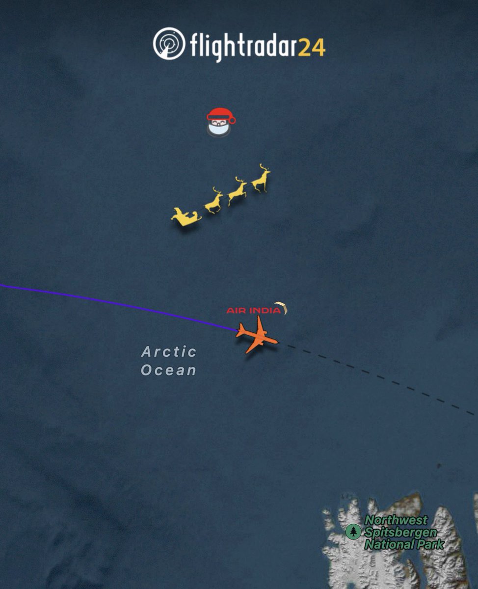 flightradar24's tweet image. Think anyone on AI186 got a good look at Santa?