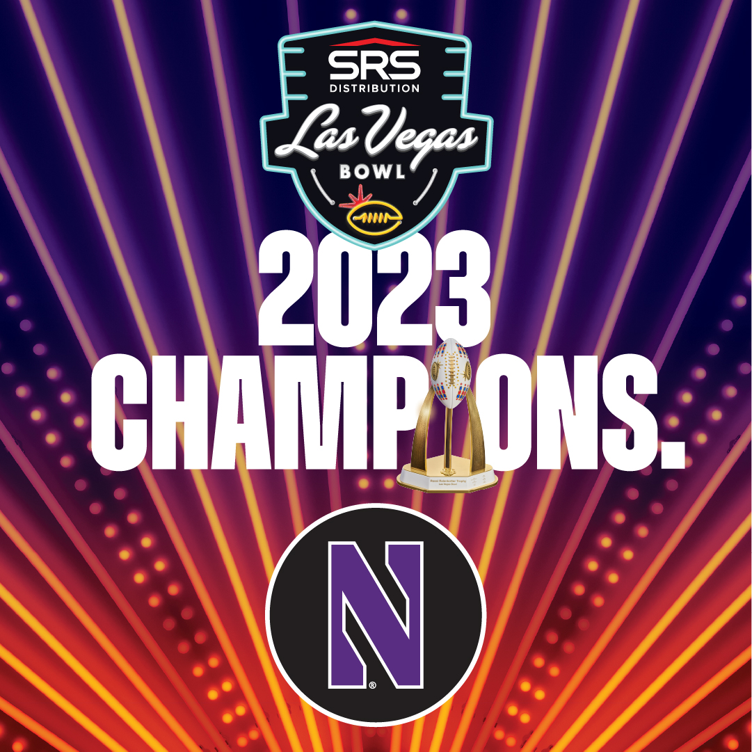 LasVegasBowl's tweet photo. Congratulations to the @nufbfamily on winning the 2023 @SRSDistribution Las Vegas Bowl! 🎊🏆🎊
#LVBowl | #Vegas | #BowlSeason | #GoCats https://t.co/NIkohNwXxF