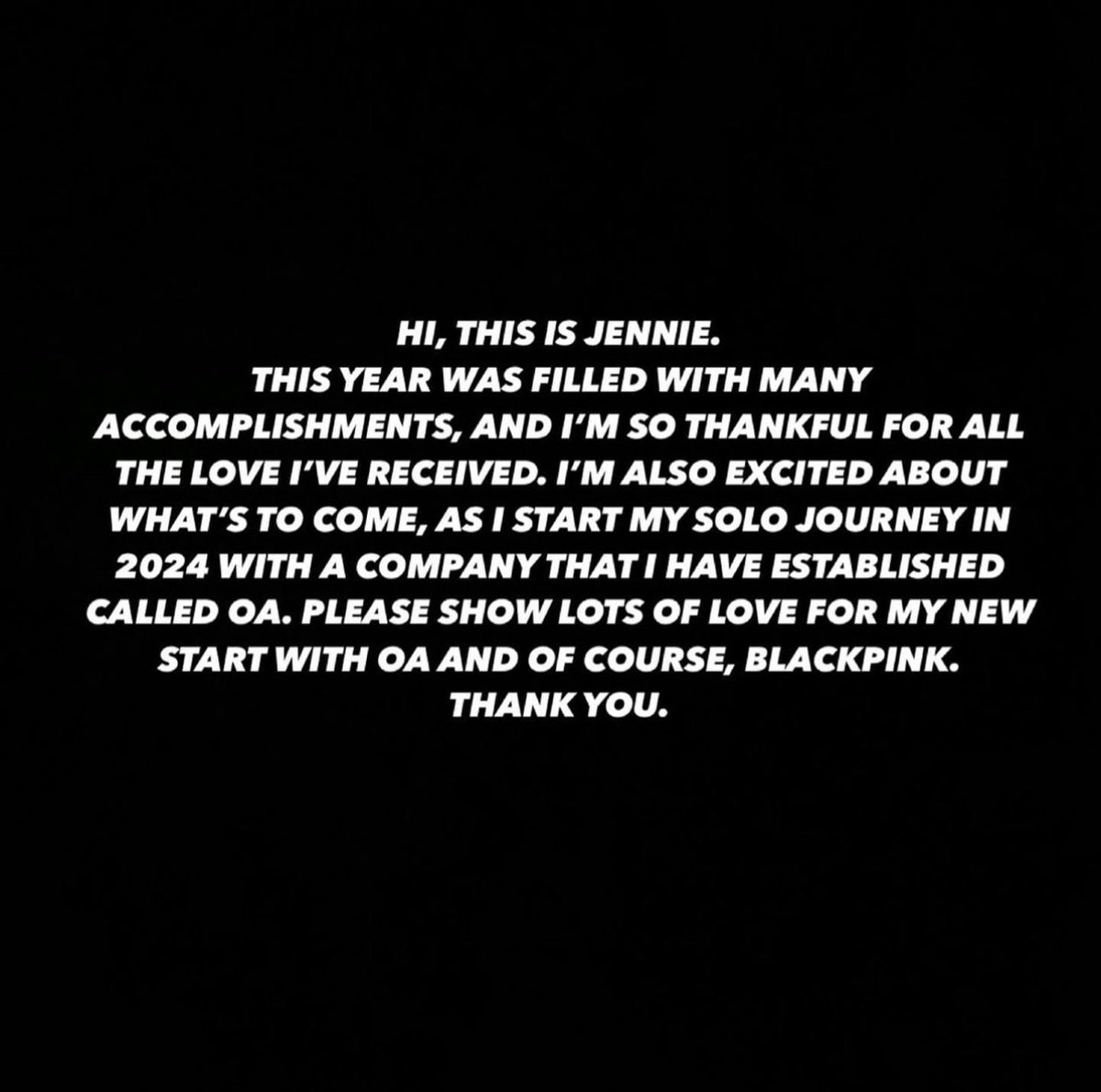 BLACKPINK’s Jennie announces she has started her own record label company called OA.