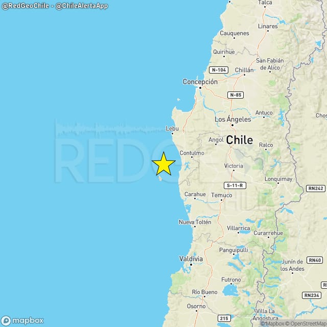 RedGeoChile's tweet photo. REVISADO ⚠️ | Sismo de magnitud 5.8 (Mw) ocurrió a las 00:23:41 horas de hoy, 24 de diciembre del 2023, a 65 km al oeste de #Tirúa (región del #Biobío), a una profundidad de 34 kilómetros (Fuente: #CSN).

• No produce tsunami. https://t.co/hsUMs7oN1v