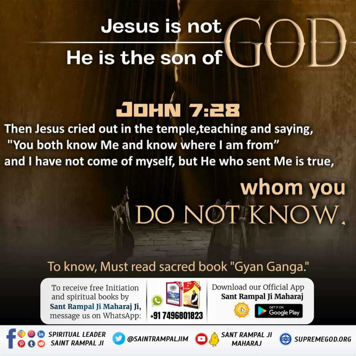 Ravisapna1978's tweet photo. #TrueStoryOfJesus

Jesus was the son of god
Supreme God neither takes birth from a mother nor does he die. He is eternal. But Jesus took birth and died at the cross. Jesus is not the Lord.
#KabirIsGod https://t.co/NUp6Uxt0jF