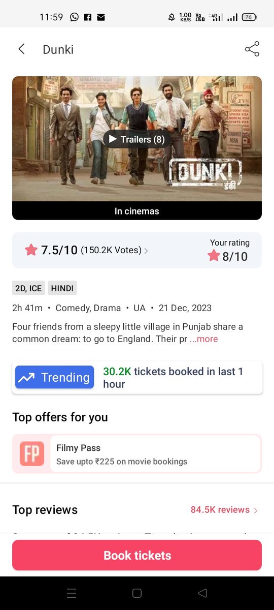 #DunkiAdvanceBooking Is CARNAGE Mode 🔥

30.2K per hour ticket Sold 🔥