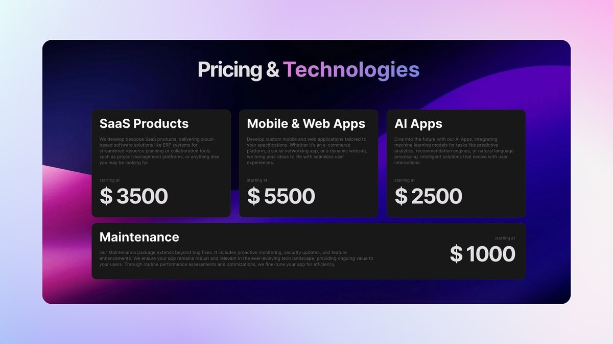 nazranf_'s tweet photo. Day 17 of #25DaysOfBuildInPublic
Productivity rating: ⭐️⭐️⭐️
✅ Crunched some numbers to figure out the pricing plans for the service
✅ Established a lot of the branding material for the social media platforms and updated on @agilemvps
Would love some feedback on pricing, to understand how people generally feel towards it.
Also working on a really cool animation for one of the sections on the site. Should be able to update that in tomorrow's post! 🤞
#buildinpublic #indiehackers #solopreneur