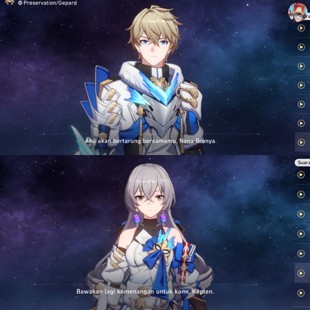 pompomfess's tweet photo. pompom! cw // ship bxg gepnya gepard bronya 

lucu banget voiceline mereka pas satu party 🥹 supportive couple indeed 💗 https://t.co/SUInxNqgTx