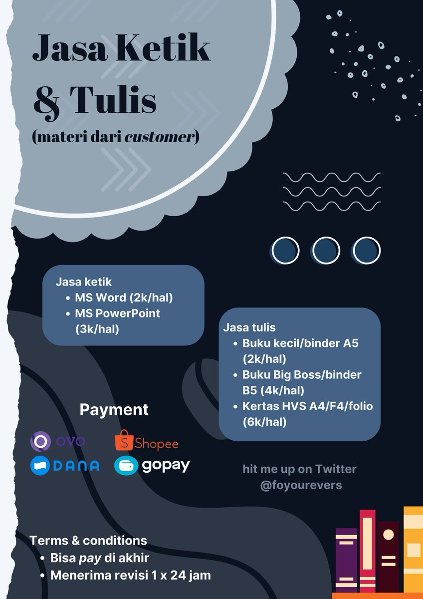 foyourevers's tweet photo. haloo! akhirnya setelah sekian lama aku open jasa ketik dan jasa tulis lagi nih 🤩 yuk yg butuh bisa langsun chat ke nomer wa yg ada di bio yaaa!! 💖

#zonauang jastik jastul https://t.co/Jetmb3MFs1