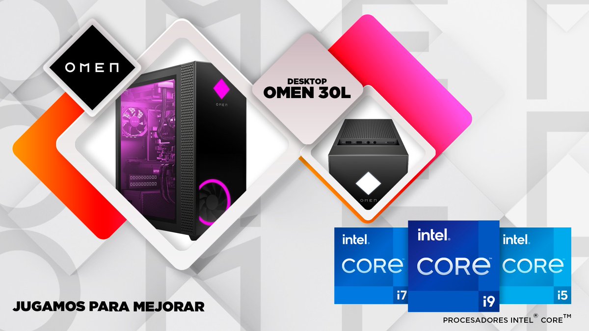 Un diseño único que te dejará feliz: el desktop #OMEN30L.  Potentes procesadores Intel®  Core™ para horas ininterrumpidas  de juego 💻🎯
OMEN, jugamos para mejorar.