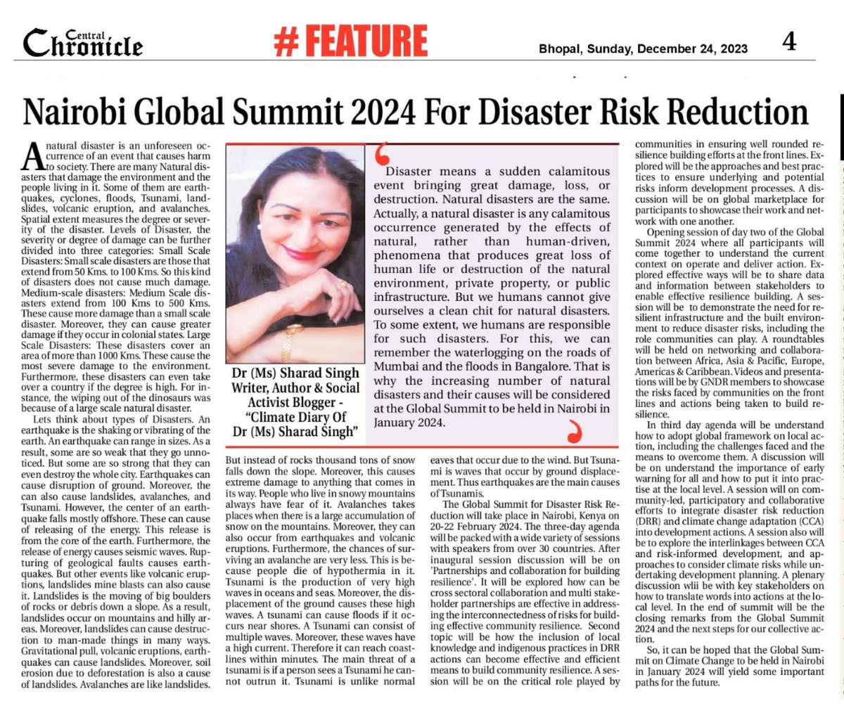 MissSharadSingh's tweet image. Article | Nairobi Global Summit 2024 For Disaster Risk Reduction | Dr (Ms) Sharad Singh
Read in my Blog
sharadclimatediary.blogspot.com/2023/12/articl…
In my Facebook 
m.facebook.com/story.php?stor…

#climatechange  #MyClimateDiary 
#UNClimateChange 
#savetheearth
#CentralChronicle
#DrMissSharadSingh