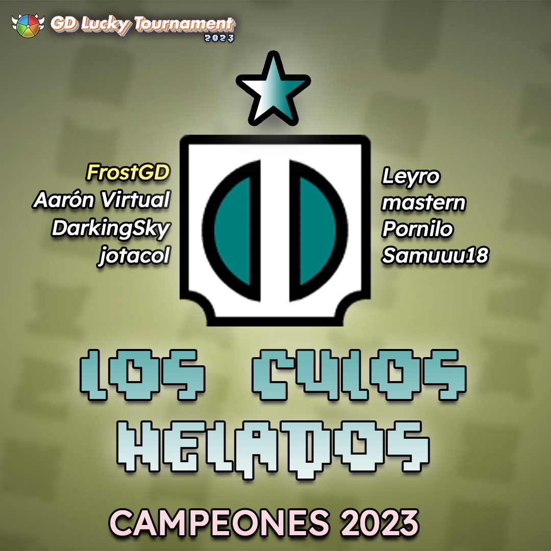 GDLT1314's tweet photo. Tras varios enfrentamientos en donde han pasado infinidad de cosas me complace anunciarles que Los Culos Helados son los campeones del GDLuckyTournament 2023
Les agradezco infinitamente por haber participado de esta edición 0_o https://t.co/M7p2rnw8ES