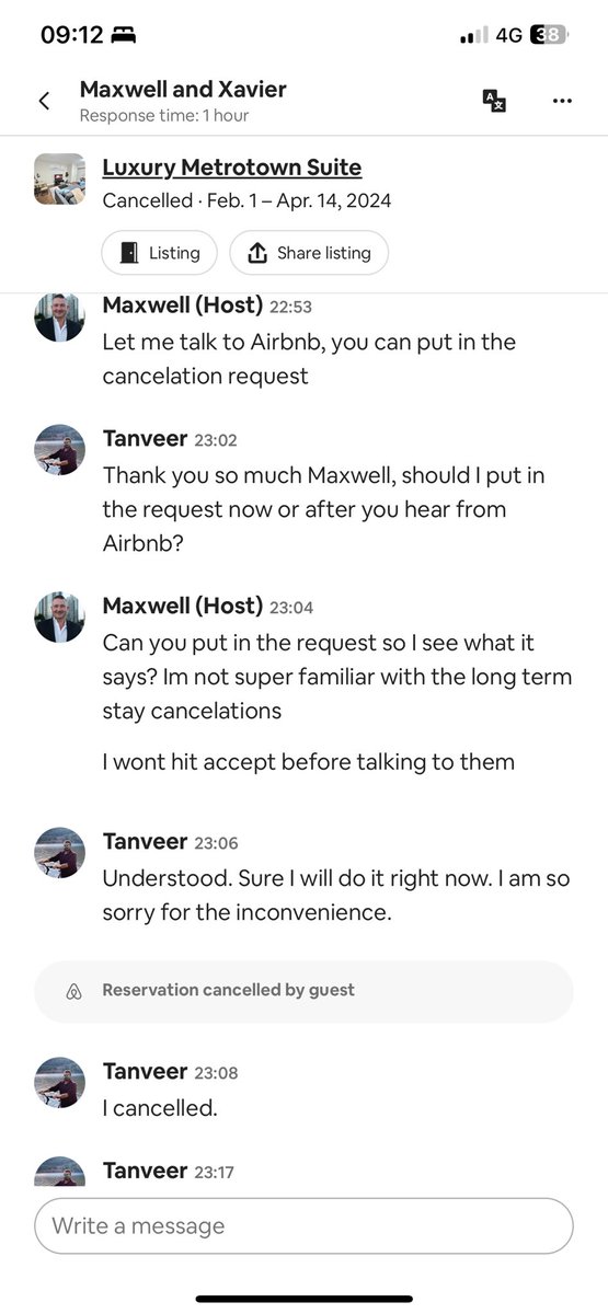 TanveerVora's tweet photo. @Airbnb I recently booked an Airbnb with @maxwell_maclean in Burnaby, Canada from 1st feb 2024 till 14th April 2024. Unfortunately, my mother who was accompanying me in this stay suffered from fractured leg. The cancellation policy was to request cancellation within 48 hrs. https://t.co/oK2RJuud9Q