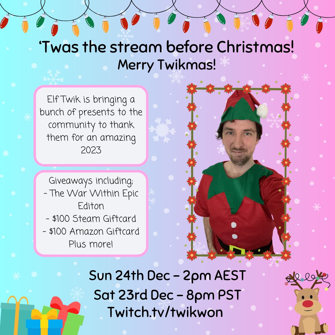 It's finally timeeeee 🎉

Work has wrapped up, gifts organised now time for the promised Elf stream 😂💖

Giving away a bunch of goodies tonight to the amazing community, come say hi! 🥰