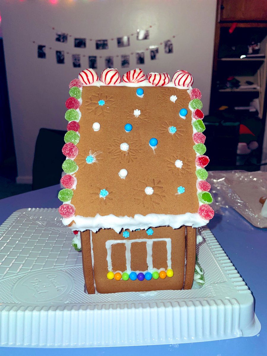 zoeytruran's tweet image. made a gingerbread house with @Ehbit_, guess which person decorated which side