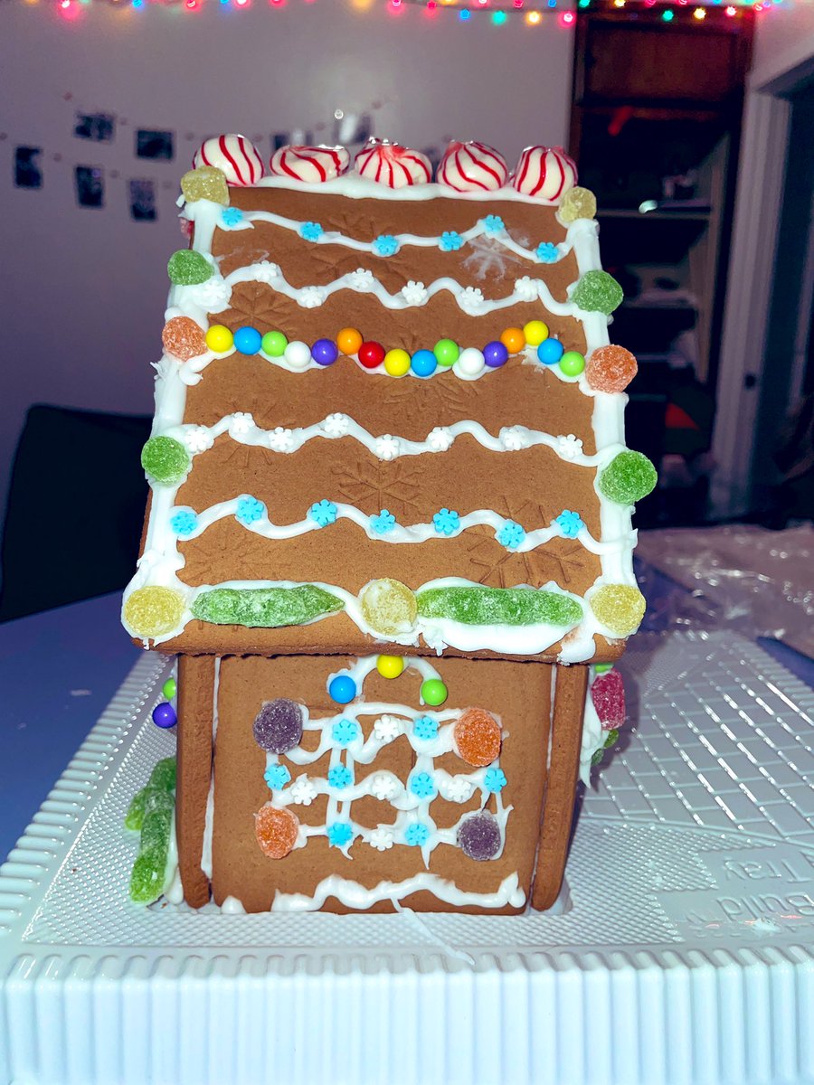 zoeytruran's tweet image. made a gingerbread house with @Ehbit_, guess which person decorated which side