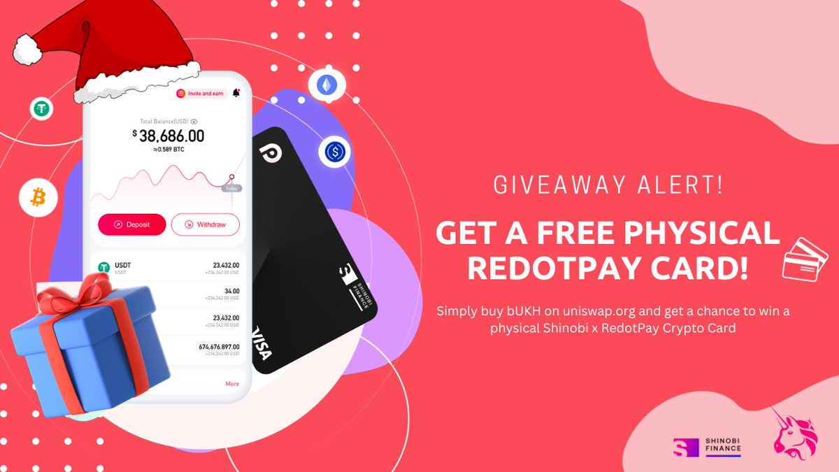 qcess_1's tweet photo. 🎅 #Christmas is here early!
We're giving away special edition Shinobi x RedotPay physical crypto cards ! 💳

✅ Simply buy bUKH on https://t.co/7TWWyG1lsf
✅ We will randomly choose and give away 10 physical RedotPay cards to bUKH holders! 💳
✅ Winner announcement 31 Jan '24 https://t.co/lz03hyyyfI