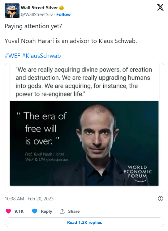 JoshWhoX's tweet photo. The most prominent transhumanist in the world, Yuval Noah Harari, has also outlined a strategy for automating and using artificial intelligence to replace human labor. He predicted that the technological revolution will produce a huge number of "useless people."

The idea of "useless people" is reminiscent of the Nazi concept of "Worthless Eaters," who were executed by medical means.

"What do we need so many humans for?" is the most important question that the world's elite are currently grappling with, according to Yuval.

The terrifying message from Yuval Harari is this: are most people nowadays viewed as disposable? And will a cyborg—a man fused with a machine—be the transhuman equivalent of the human, lacking in creativity, empathy, soul, and God?