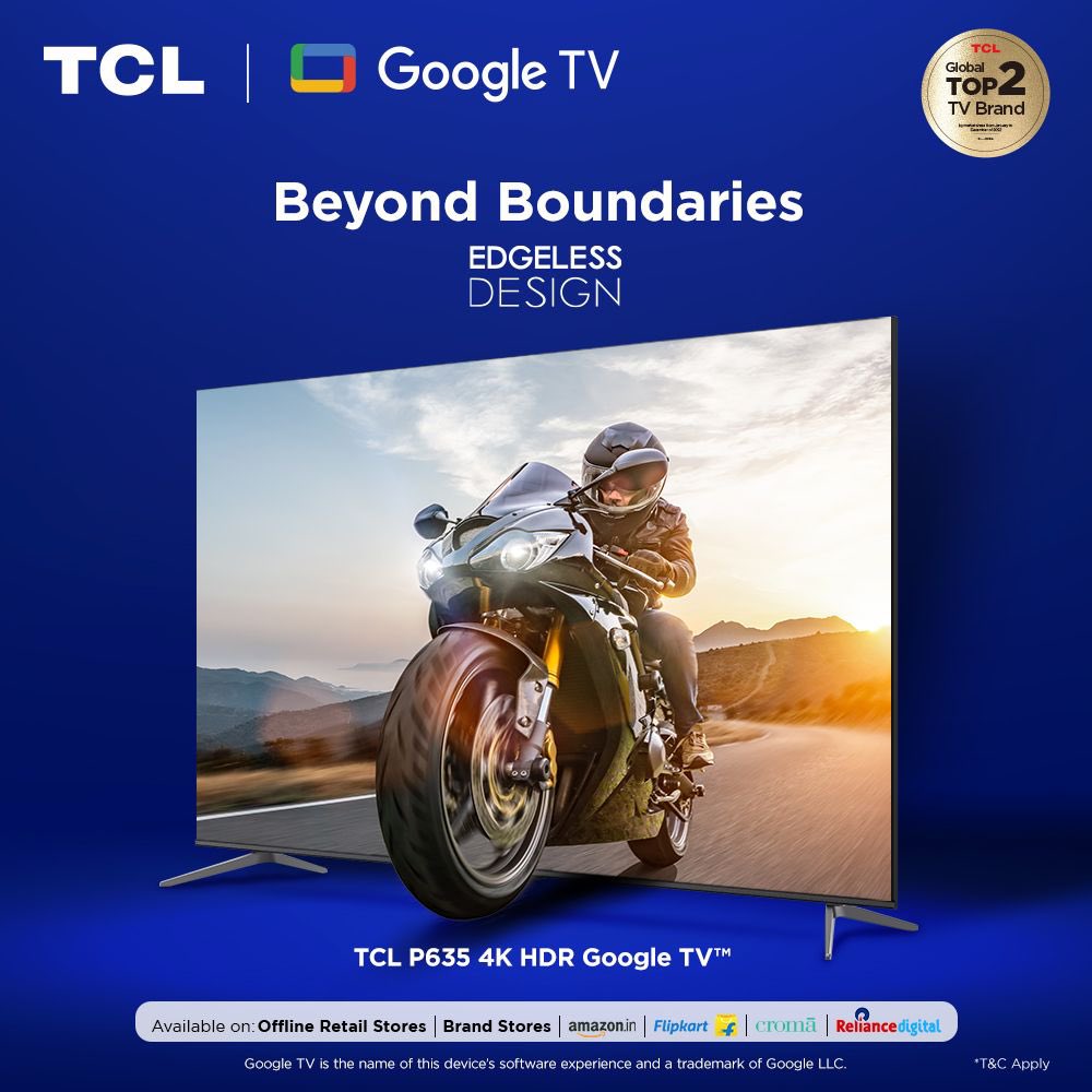 tcl_india's tweet photo. Elegance meets innovation with TCL P635 4K HDR Google TV’s Edgeless Design. Elevate your viewing experience with a sleek, edge-to-edge display.
Know more: https://t.co/Pn4ogFU8uQ
#TCL #InspireGreatness #EdgelessDesign https://t.co/H2A5CqPrmp