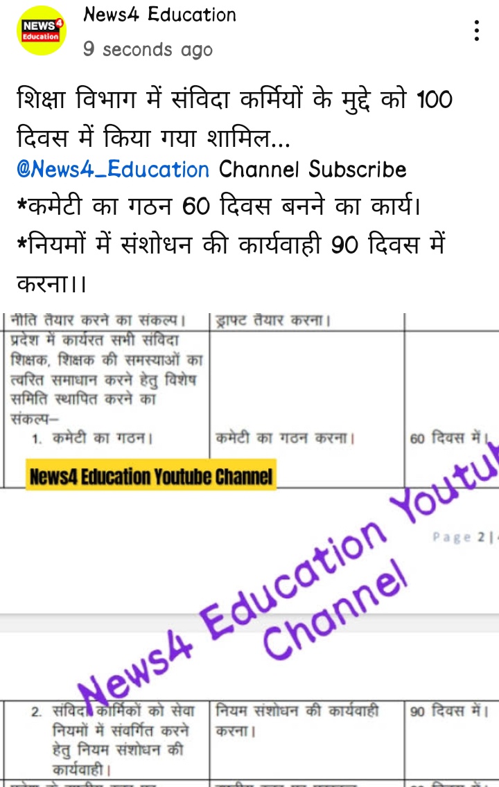 वर्तमान नई सरकार ने 100 दिवस कार्य योजना संविदा कर्मचारियों के मामले को किया शामिल,
कमेटी गठन सहित नियमों में संशोधन करने हेतु 90 दिवस की कार्य योजना की तैयार।
@SanvidaBerojgar