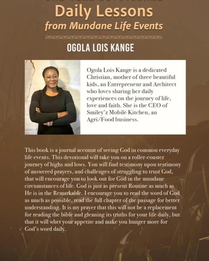 Loiskange's tweet photo. I did a thing! By the help of God.
My one year devotional 𝐃𝐚𝐢𝐥𝐲 𝐋𝐞𝐬𝐬𝐨𝐧𝐬 𝐟𝐫𝐨𝐦 𝐌𝐮𝐧𝐝𝐚𝐧𝐞 𝐋𝐢𝐟𝐞 𝐄𝐯𝐞𝐧𝐭𝐬 is now live. In Nigeria Preorder the paperback at https://t.co/0TVuT6qOaa 
Outside Nigeria, buy directly on Amazon https://t.co/x6bmZqTzag https://t.co/c8FbojyroF