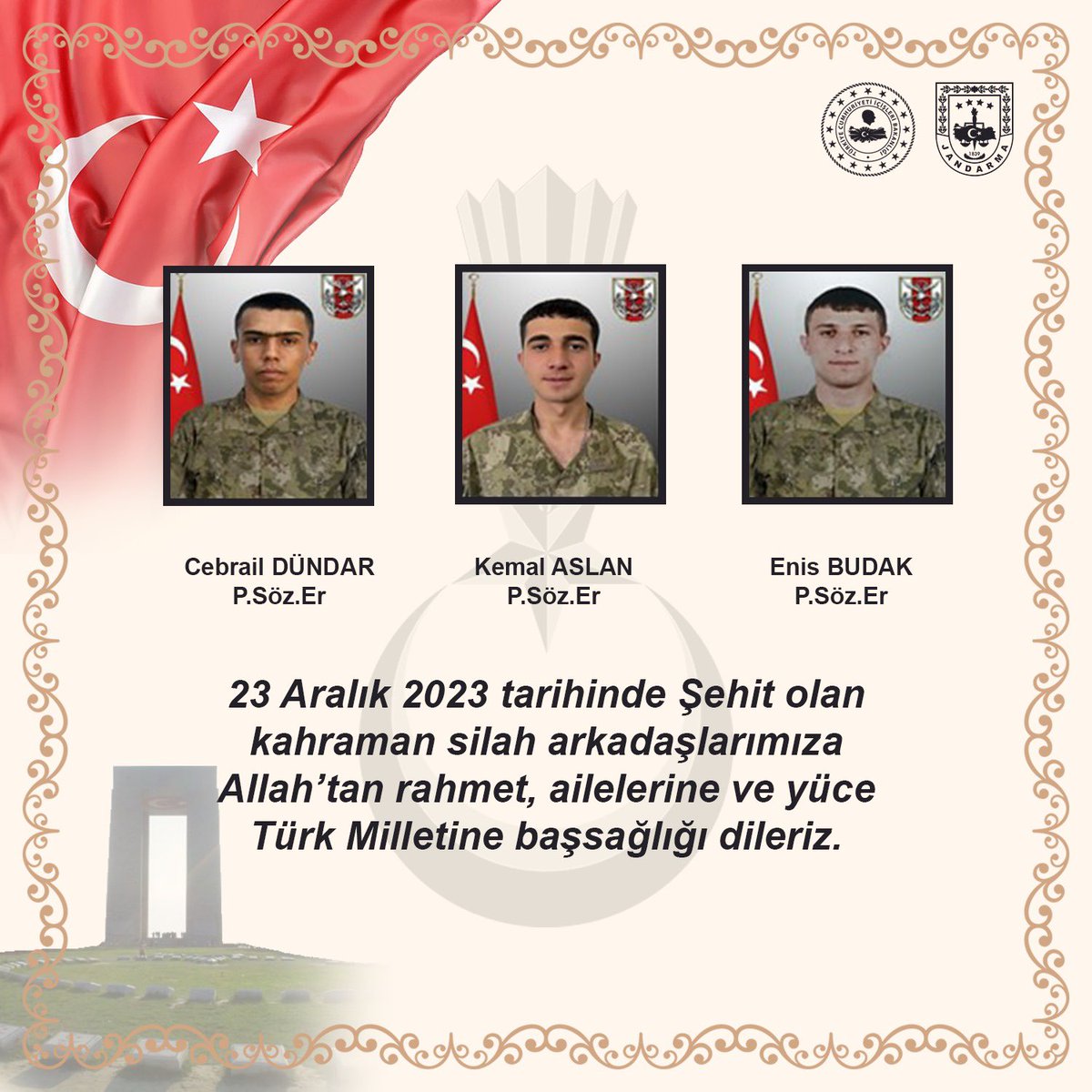 jandarma's tweet photo. Başımız sağ olsun.🇹🇷 https://t.co/e14MbyAJQT