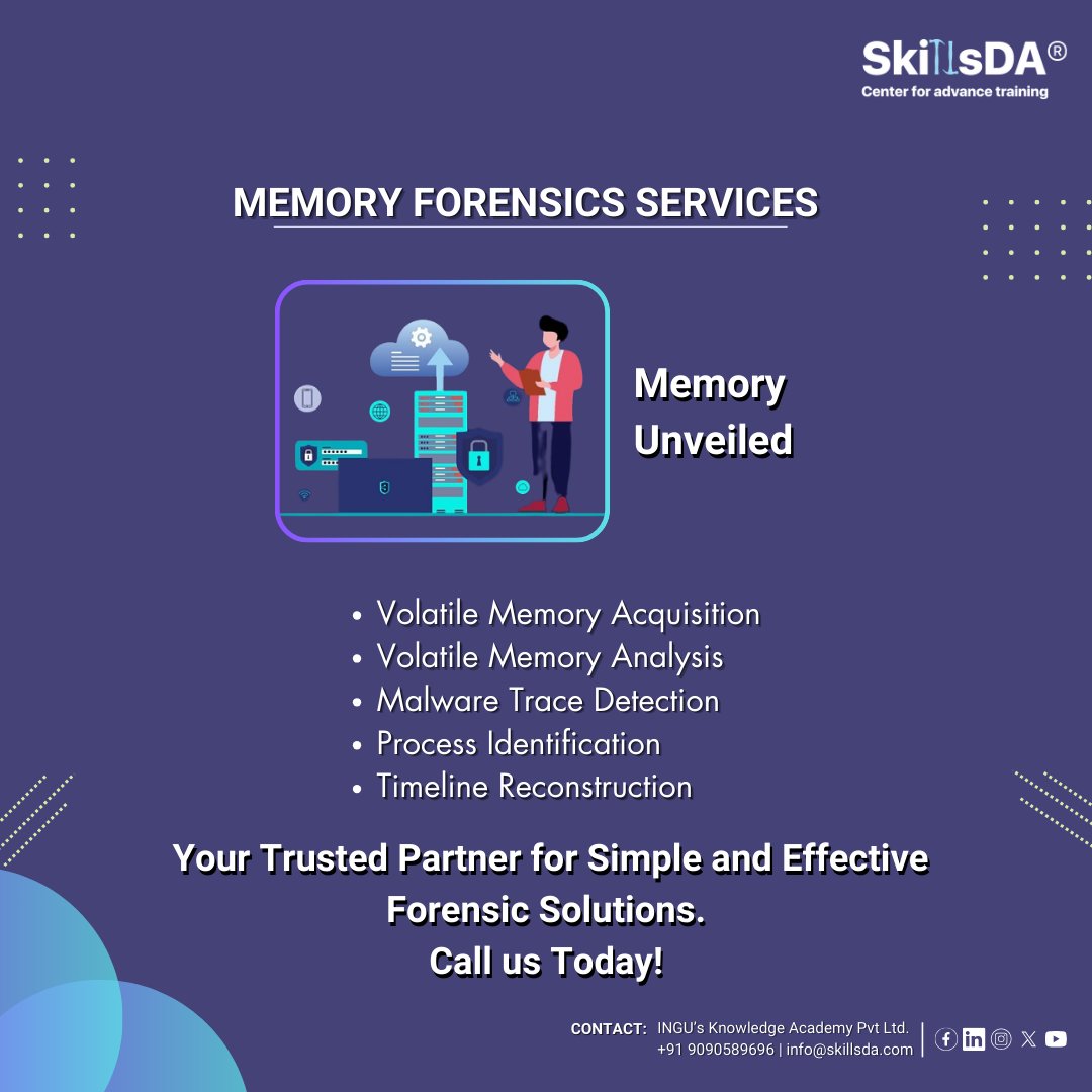 skillsda's tweet photo. Protect Your Data: Don't let cyber threats go unnoticed! Our experts use cutting-edge techniques to analyze volatile memory, exposing malicious activities and fortifying your defenses.
#MemoryForensics #CyberSecurity #DigitalForensics #ProtectYourData #IncidentResponse https://t.co/7kpXQbxv3L