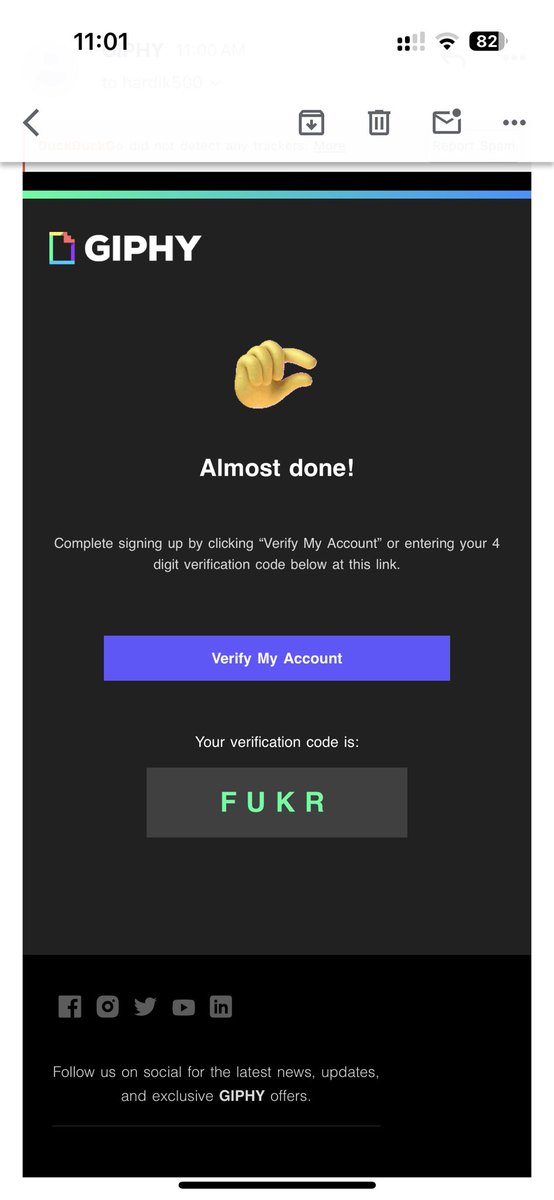 Just got a verification code from <a href="/GIPHY/">GIPHY</a> that thinks it's a comedian. I mean, I signed up for laughs, but not this kind! 😂