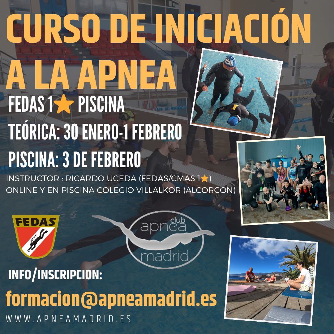 ApneaMadrid's tweet photo. CURSO INICIACION A LA APNEA🩵
Este es un curso para iniciarte correctamente en el buceo a pulmón libre, aprenderás las técnicas de respiración y relajación adecuadas y adquirirás los conocimientos necesarios para practicar la apnea.
Info e inscripciones:
formacion@apneamadrid.es https://t.co/JyvX1x008Z