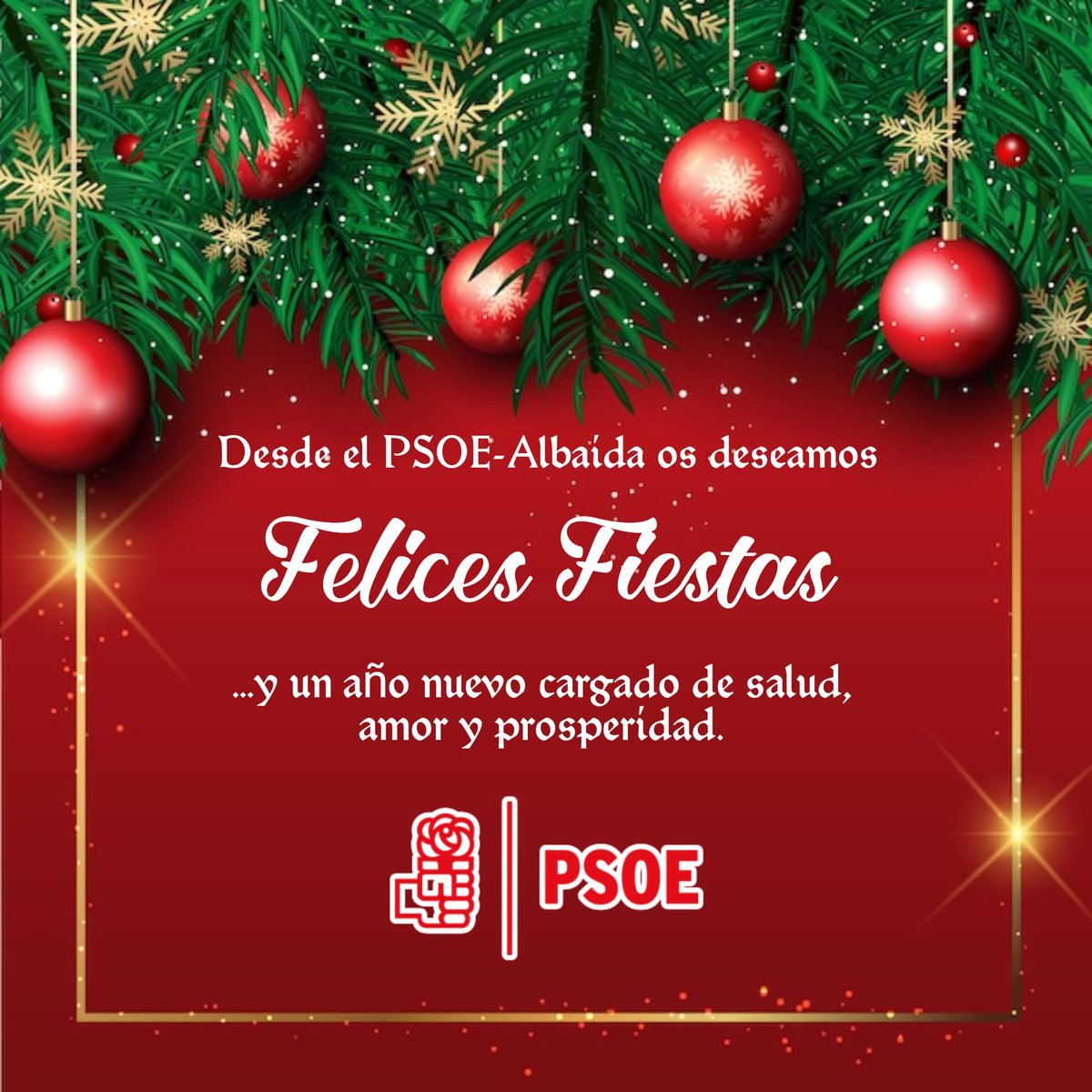 PsoeAlbaida's tweet photo. 🎄🎄Desde la agrupación local del PSOE de Albaida del Aljarafe os deseamos con el cariño y la ilusión de siempre, nuestros mejores deseos y una Feliz Navidad. 
Que el próximo año venga cargado de progreso, derechos e igualdad. 🌹🌹 https://t.co/p553YhZqwl