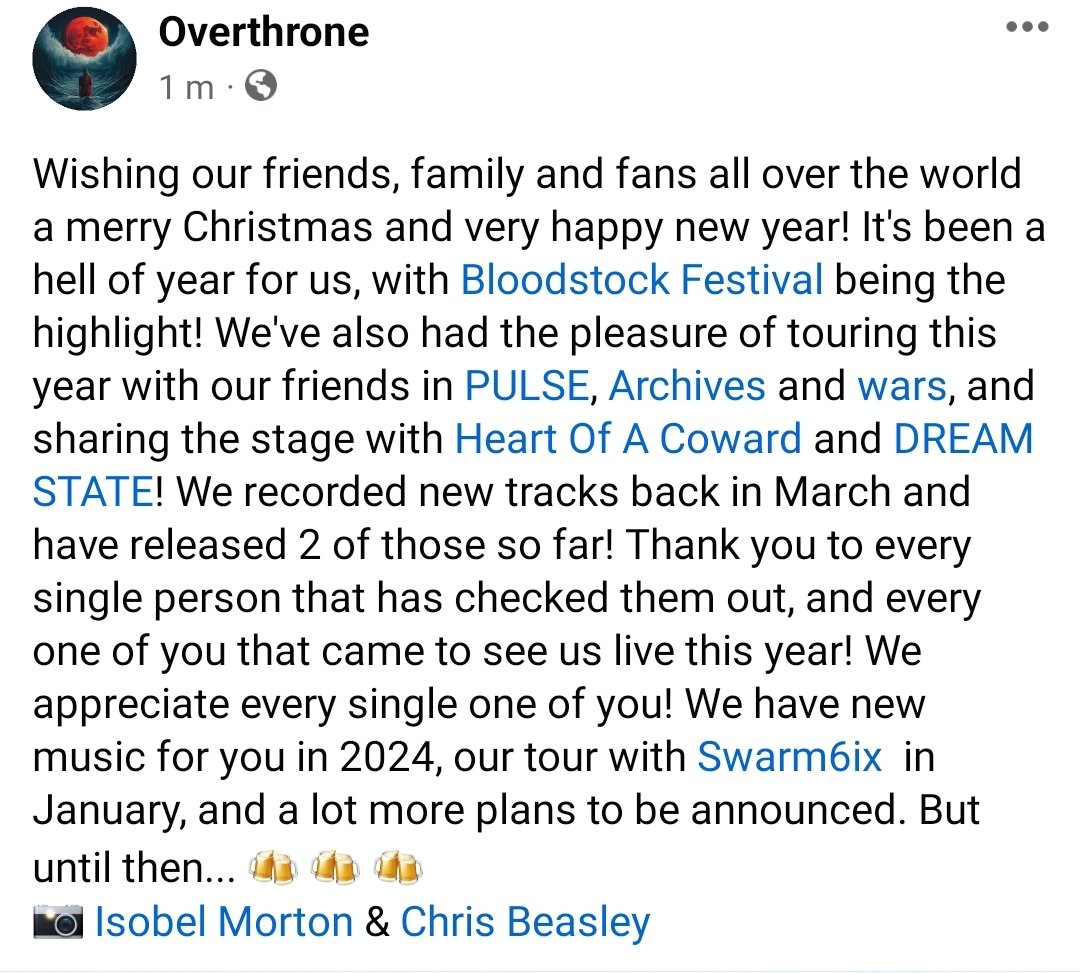 Overthronemusic's tweet image. Thank you for your support in 2023! Merry Christmas and Happy New Year! See you in 2024 🍻 #overthrone