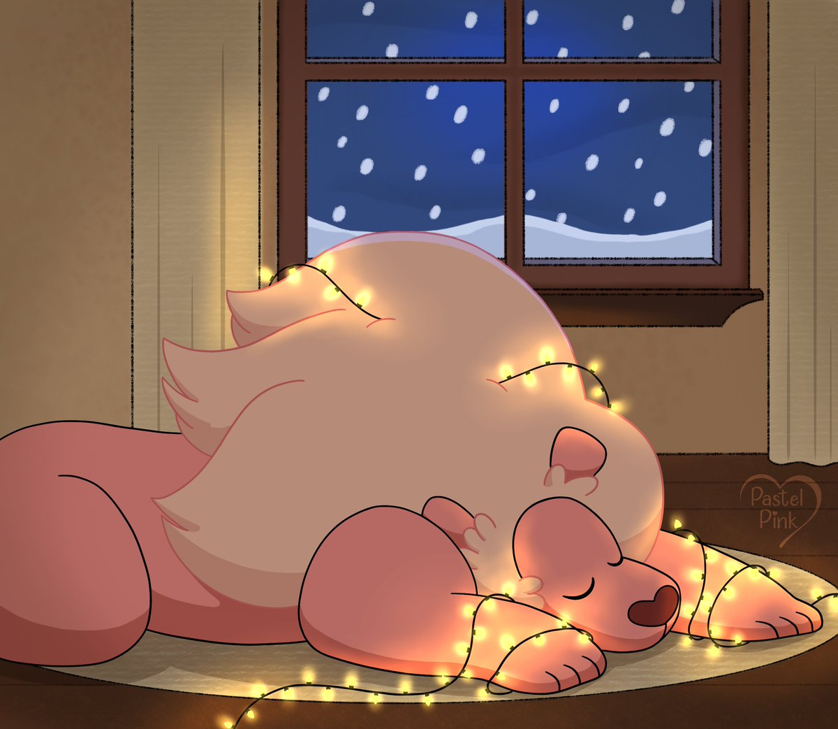 Twas the night before Christmas, and all through the house, not a creature was stirring, not even a... lion? (He's stolen the lights off the tree again) #Stevenuniverse #christmas #cozy #fanart