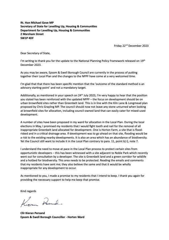 EpsomEwellCA's tweet photo. Fantastic work from our councillor’s on green belt 🌳protection in #Epsom &amp; #Ewell. 

We welcome the recent news from @michaelgove which has underlined our position from the start. https://t.co/2sGw2JbPyf