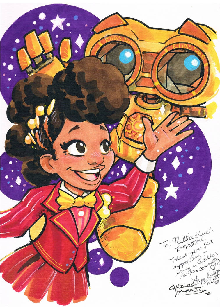 KidNotoriousArt's tweet photo. So, a neat little bookstore moved in around the corner from me, and yesterday they hosted a nice appearance with the author, @LynTalbert . I was inspired to make a little impromptu sketch of her characters from 'Jingle Jangle' and asked her to sign it for the store. https://t.co/Tj1BbTk0Mm