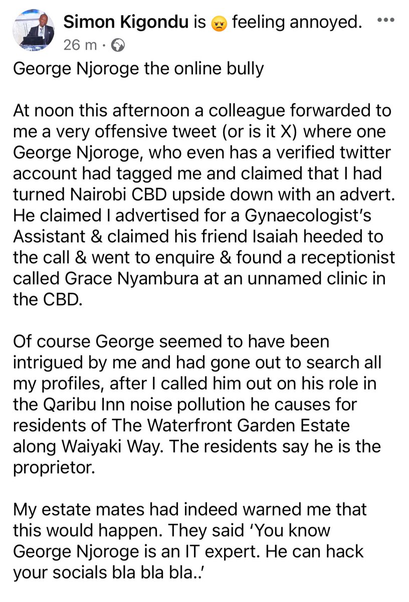 simonkigondu's tweet photo. 📸 Look at this post on Facebook https://t.co/E6P1zDpBCt

We must not allow such sexist, distasteful comments by @georgenjoroge_ to go by. 

Our society is better than this! 

#EndQaribuNoisePollution
#StopSexistRemarks
#RespectWomen https://t.co/K3kiRTbbW4