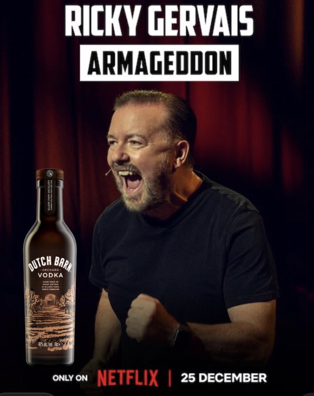 rickygervais's tweet photo. Drink my vodka & watch my special. #NetflixAndShill 😂 https://t.co/gcj96tDAW5