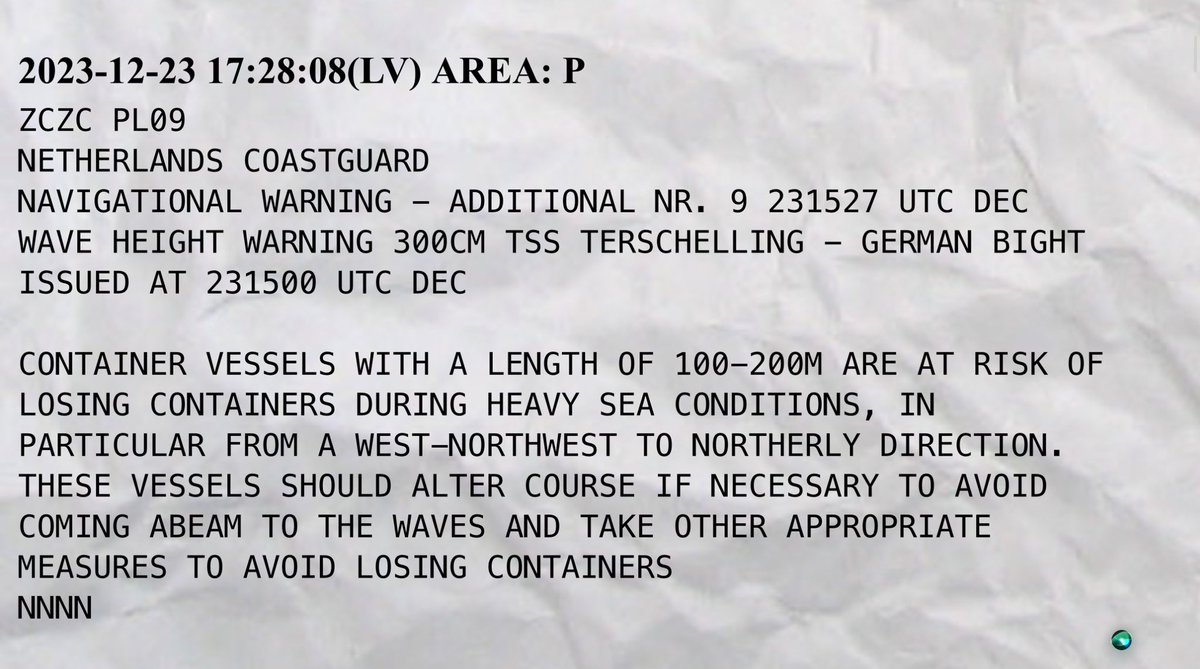 Ireneov's tweet photo. De Nederlandse Kustwacht waarschuwde grote containerschepen tijdens #stormpia veelvuldig om de zuidelijke route op de Noordzee boven de waddeneilanden te mijden.  https://t.co/dWUoJxVN6r Voor zover ik kon zien op https://t.co/AHpxylCZnM werden de adviezen goed opgevolgd. https://t.co/C04kRENdJJ
