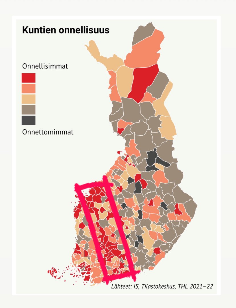 Nyt se on virallista.
Suomen onnellisuusvyöhyke löytyy Helsinki-Tampere-Vaasa -akselilta. 
Onnellisin kunta on #Pirkkala

#Helsinki 
#Tampere 
#Vaasa