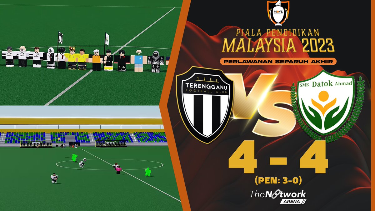 TheNetworkMYS's tweet photo. Perlawanan separuh akhir Piala Pendidikan Malaysia 2023 penuh sengit dan drama apabila Terengganu U17 dan SMK Datok Ahmad masing-masing terikat seri 4-4, namun Terengganu U17 mara ke pusingan akhir selepas menang sepakan penalti 3-0. https://t.co/HCJMGIu69T